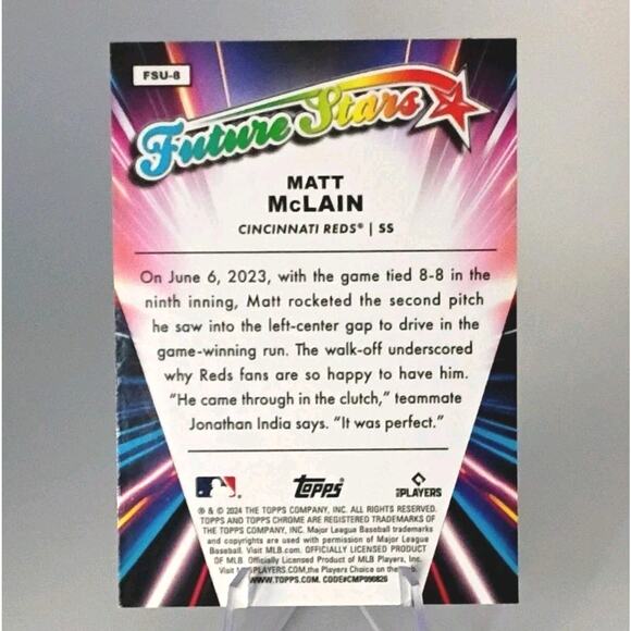 2024 Topps Chrome Update Series - Future Stars Matt McLain #FSU-8 REFRACTOR - Picture 6 of 6